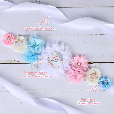 Baseball or Bows Baby Shower Maternity Sash Kit - Baseball Theme Gender Reveal Party Belly Belt and Mom to Be & Dad to Be Corsage Pins, New Parents Pregnancy Photo Props Party Supplies in Kuwait