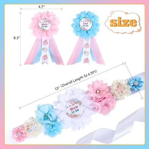 Baseball or Bows Baby Shower Maternity Sash Kit - Baseball Theme Gender Reveal Party Belly Belt and Mom to Be & Dad to Be Corsage Pins, New Parents Pregnancy Photo Props Party Supplies in Kuwait
