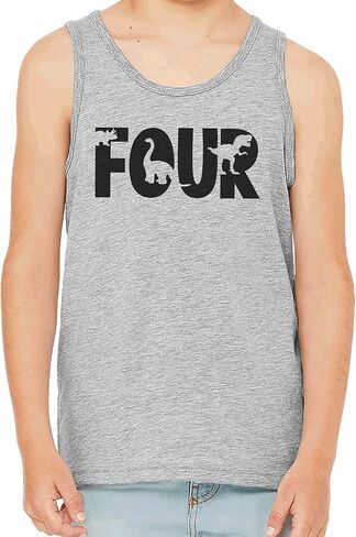 7 ate 9 Apparel Kids 4th Dinosaur Dino Birthday Shirt for Boys 4 4th Bday Four Grey Tank Top in Saudi Arabia