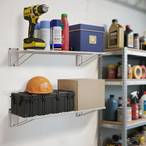 Wall Shelf 24'' x 11'' Garage Wall Mounted Storage Shelves, Heavy Duty Metal Wire Wall Shelving Storage Rack for Garage, Office, Basement, Max Load 90lb,Black, 2-Pack in Saudi Arabia