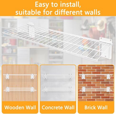 Wall Shelf 24'' x 11'' Garage Wall Mounted Storage Shelves, Heavy Duty Metal Wire Wall Shelving Storage Rack for Garage, Office, Basement, Max Load 90lb,Black, 2-Pack in Saudi Arabia