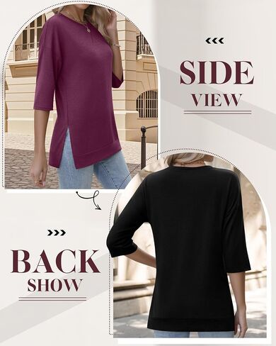 Huukeay 3 Pack Women's 3/4 Sleeve Cotton Tunic Tops Side Slit Loose Fit Round Neck Tee Shirt Casual Basic Blouse for Leggings in Kuwait