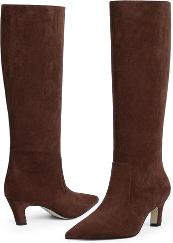 Knee High Boots for Women Pointed Toe Kitten Low Heel Tall Boots Faux Leather Fall Long Boots Side Zipper in Kuwait