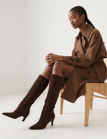 Knee High Boots for Women Pointed Toe Kitten Low Heel Tall Boots Faux Leather Fall Long Boots Side Zipper in Kuwait