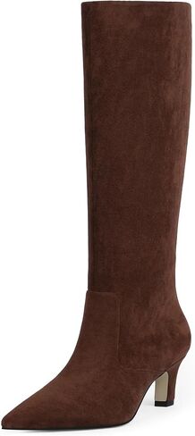 Knee High Boots for Women Pointed Toe Kitten Low Heel Tall Boots Faux Leather Fall Long Boots Side Zipper in Kuwait