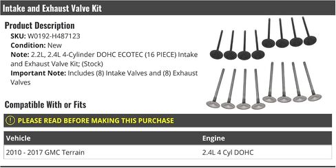 Intake and Exhaust Valve Kit - 16 Piece - Compatible with 2010-2017 GMC Terrain 2.4L 4-Cylinder DOHC in Saudi Arabia