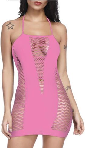 DITSONEO Womens Lingerie Fishnet Dress Mesh Chemise Babydoll Sexy See Through Nightwear Sleepwear for Women in Saudi Arabia