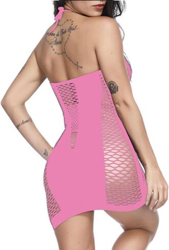 DITSONEO Womens Lingerie Fishnet Dress Mesh Chemise Babydoll Sexy See Through Nightwear Sleepwear for Women in Saudi Arabia