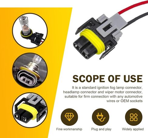 2pcs موصل تسخير الضوء الضباب مع الأسلاك ، H8/ H9/ H11 مقبس الخفياء المقبس المائي تسخير موصل ضباب الضباب ، استبدال إكسسوارات السيارات ، عالمي لمعظم السيارات والشاحنات والشاحنات in Kuwait