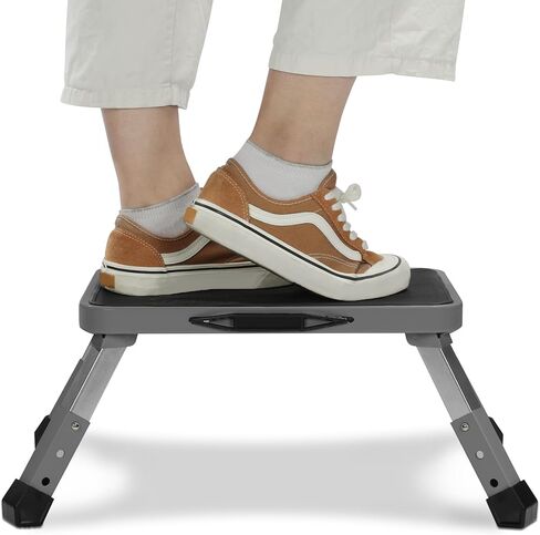 Navaris Portable Step Stool - Folding One Step Ladder - 16cm / 18.5cm / 21.2 cm (6.3" / 7.3" / 8.4") Adjustable Height - 150kg (330 lb) Max Capacity - White in Kuwait