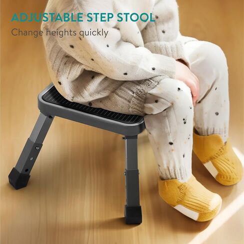 Navaris Portable Step Stool - Folding One Step Ladder - 16cm / 18.5cm / 21.2 cm (6.3" / 7.3" / 8.4") Adjustable Height - 150kg (330 lb) Max Capacity - White in Kuwait