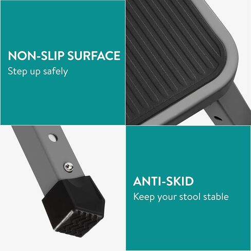 Navaris Portable Step Stool - Folding One Step Ladder - 16cm / 18.5cm / 21.2 cm (6.3" / 7.3" / 8.4") Adjustable Height - 150kg (330 lb) Max Capacity - White in Kuwait