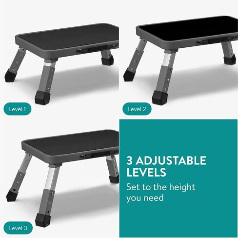 Navaris Portable Step Stool - Folding One Step Ladder - 16cm / 18.5cm / 21.2 cm (6.3" / 7.3" / 8.4") Adjustable Height - 150kg (330 lb) Max Capacity - White in Kuwait