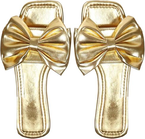 Verdusa Women's Metallic Bowknot Dressy Sandals Square Toe Slip on Slippers in Saudi Arabia