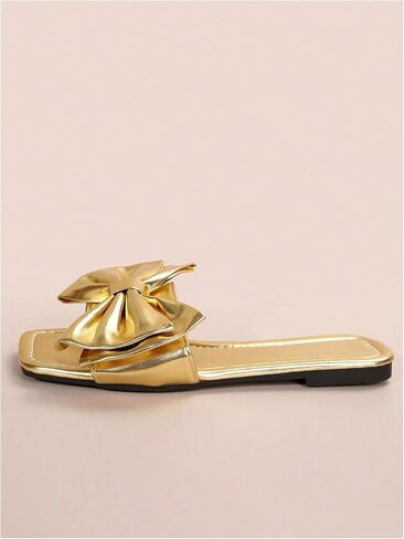 Verdusa Women's Metallic Bowknot Dressy Sandals Square Toe Slip on Slippers in Saudi Arabia