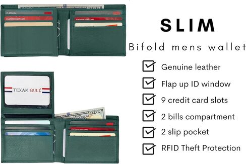 مميزة من الجلد bifold ائتمان crad-id billfold forest green mens wallet in Kuwait