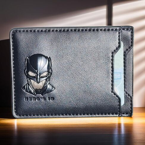 HERO'S ID Leather Bat Wallet for Men - Unisex Adults - Brown - Minimalist - RFID Protected - Bi-Fold - 2 Pockets - 3D Metalic Superhero Mask in Saudi Arabia