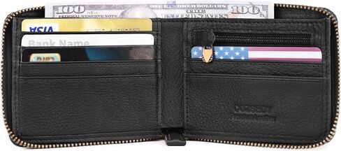 Airtag Wallets For Men With Zipper RFID Blocking Leather Bifold Mens Wallet - Big Capacity Credit Card Travel Wallet - Flap ID Window Zip Coin Pocket (Black) in Saudi Arabia