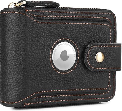 محافظ Airtag للرجال مع سحاب RFID حظر الجلود محفظة Bifold Mens - محفظة كبيرة للسفر على بطاقة الائتمان - WINDOW WINDOW COIN COIN (أسود) in Kuwait