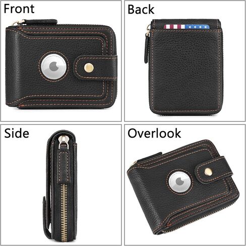 محافظ Airtag للرجال مع سحاب RFID حظر الجلود محفظة Bifold Mens - محفظة كبيرة للسفر على بطاقة الائتمان - WINDOW WINDOW COIN COIN (أسود) in Kuwait