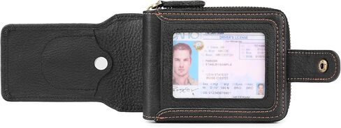 محافظ Airtag للرجال مع سحاب RFID حظر الجلود محفظة Bifold Mens - محفظة كبيرة للسفر على بطاقة الائتمان - WINDOW WINDOW COIN COIN (أسود) in Kuwait