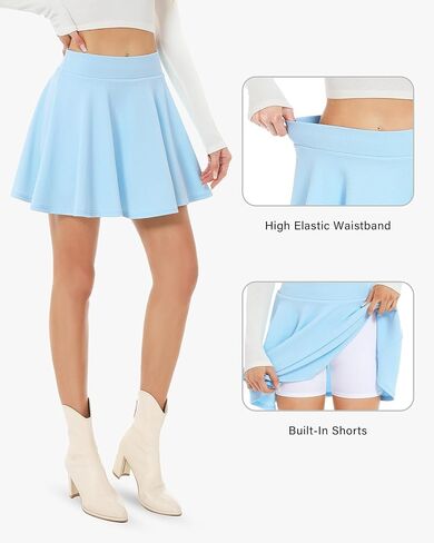 Stelle Women's Casual Skort with Shorts Basic Versatile Stretchy Flared Pleated Skater Mini Skirts in Kuwait