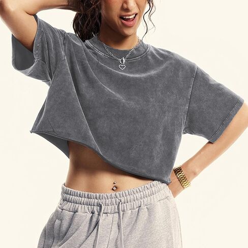 نساء كبير الحجم قديم القمصان tes غير الرسمية المحملات قصيرة الأكمام القطن قمم غسل القمصان الصيفية القمصان الجرونج الصيفية in Kuwait