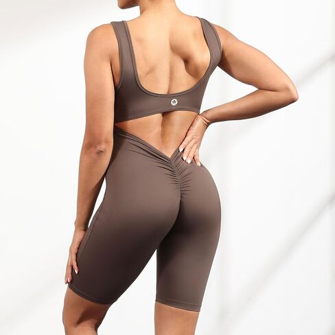 Workout Jumpsuits for Women Backless Tummy Control Sleeveless Jumpsuits Bodysuit V Back Scrunch Yoga One Piece Rompers in Saudi Arabia
