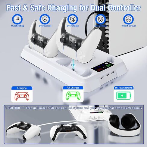 PS5 Cooling Station, PS5 Slim Stand RGB and Turbo Fan with Dual Charging Station, PS5 Accessories Kits, Vertical Stand with 3 Levels Cooling Fan, Headset Holder for PS5 Digital/Disc-Black in Saudi Arabia
