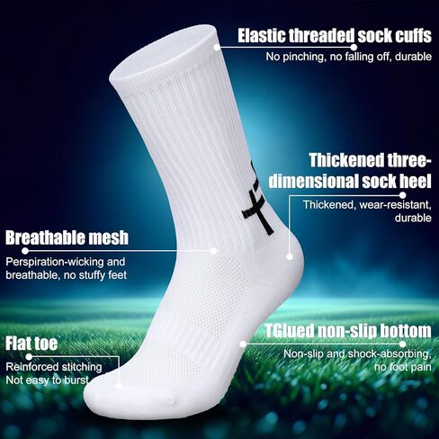 2 Pairs Christian Anti Slip Socks Cross Soccer Socks for Men Women Non Slip Sports Socks for Football Basketball Hockey in Kuwait
