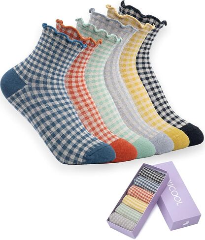 Womens Ruffle Coled Socks Cute Cotton Crew Sock ، هدية للنساء والفتيات (حجم 5-9) in Kuwait