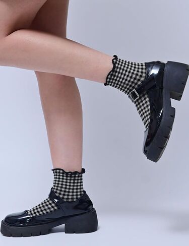 Womens Ruffle Coled Socks Cute Cotton Crew Sock ، هدية للنساء والفتيات (حجم 5-9) in Kuwait