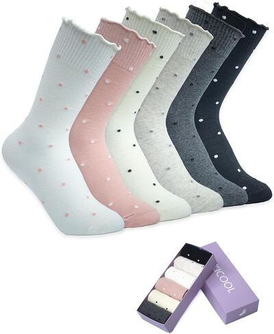 Ruffle Socks for Women Ankle Cute Cotton Polka Dot Novelty Sock 6 Pairs with Gift Box in Kuwait