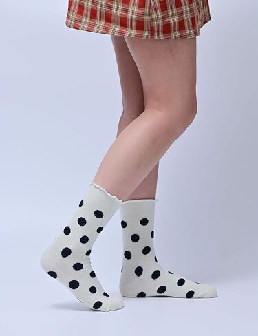 Ruffle Socks for Women Ankle Cute Cotton Polka Dot Novelty Sock 6 Pairs with Gift Box in Kuwait