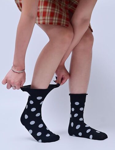 Ruffle Socks for Women Ankle Cute Cotton Polka Dot Novelty Sock 6 Pairs with Gift Box in Kuwait