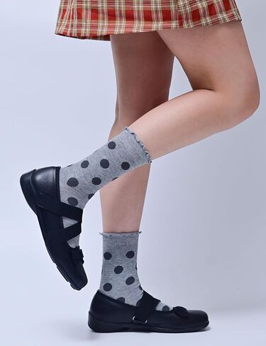 Ruffle Socks for Women Ankle Cute Cotton Polka Dot Novelty Sock 6 Pairs with Gift Box in Kuwait