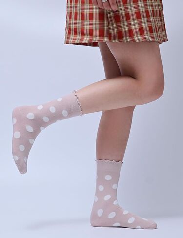 Ruffle Socks for Women Ankle Cute Cotton Polka Dot Novelty Sock 6 Pairs with Gift Box in Kuwait