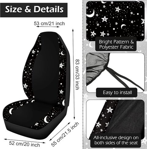 Yexiya 15 Pcs Moon and Star Car Seat Covers Print Car Accessories Full Set for Women Men Set Steering Wheel Cover Armrest Pad Seat Belt Pads Wrist Keychain Auto Interior Decor(Moon, Star) in Saudi Arabia