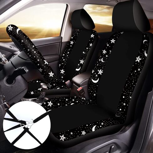 Yexiya 15 Pcs Moon and Star Car Seat Covers Print Car Accessories Full Set for Women Men Set Steering Wheel Cover Armrest Pad Seat Belt Pads Wrist Keychain Auto Interior Decor(Moon, Star) in Saudi Arabia