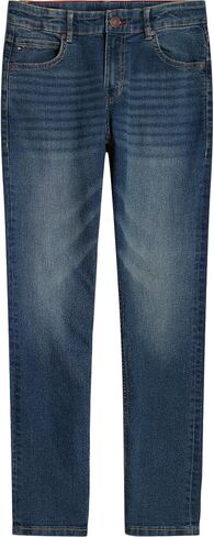 Tommy Hilfiger Boys' 5-Pocket Stretch Slim Straight Leg Denim Jean, Zipper Closure, Black, 18 in Kuwait