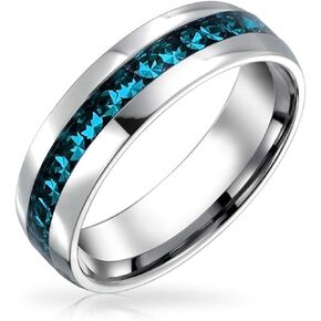 Bling Jewelry Personalize Couples Channel Set Crystal Eternity Band Ring for Women Men Teen Silver Toned Stainless Steel Birth Month Colors 6MM Sizes 5-12