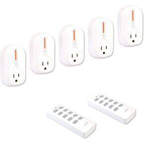 5 Pack Remote Control Outlet Switch 3rd Generation Energy Saving Auto-programmable Wireless Electrical Plug Switch for Household Appliances Lighting & Electrical Equipment (2 Remotes)