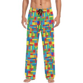 Lounge Pajama Pants for Men Building Blocks Men's Sleep Bottoms Pants with Drawstring Sleepwear, S