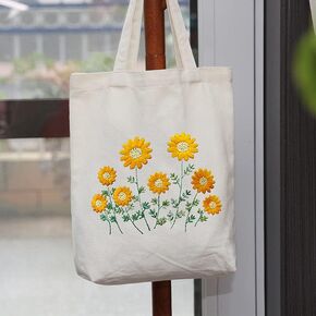 Canary Canvas Tote Bag Embroidery Kit,Flowers Art Pattern,Cross Stitch Kits, Including Stamped Embroidery Bag with Hoops,Needle, Instruction Manual and Color Threads for Beginner (AHJ-01)