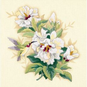 Hibiscus Floral Crewel Kit-12x12 Stitched In Wool & Floss