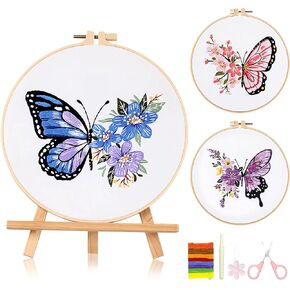 3 Sets Embroidery Stitch Practice kit,Flower Embroidery Kit for Beginners with Butterfly Pattern and Instructions,Needlepoint Kit for Craft Lover Hand Stitch with Embroidery Skill Tech in Kuwait