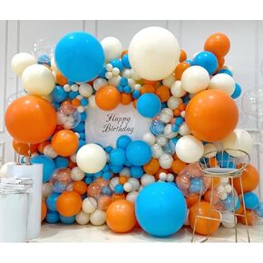 Orange Blue White Balloon Arch Kit, 136Pcs Orange Blue and BoBo Balloon Garland Kit for Birthday Graduation Wedding Baby Shower Party