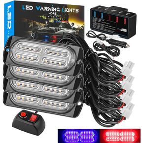 【ترقية】 مجموعة مصابيح التحذير القوية للطوارئ LED، 4 كبسولات 20 مصباح LED 18 نمط فلاش للتحذير من الضوء القوي، ضوء الطوارئ، الضوء الجانبي، الضوء الفوري، ضوء العلامة، ضوء المنارة (أحمر)