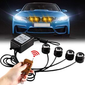 4 In 1 Amber&White LED Eagle Eye Warning Strobe Lights Super Bright And Waterproof With Wireless Remote Control, For Car Truck Motorcycle DRL Eagle Eye Light Warning Traffic Light 12V
