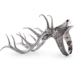 Vagabond House Handcrafted Elk Head Napkin Ring - Pewter Napkin Rings for Antler Dinnerware, Deer Napkin Rings - Ideal for Cabin Lodge Mountain Settings (Sold as Single Ring)